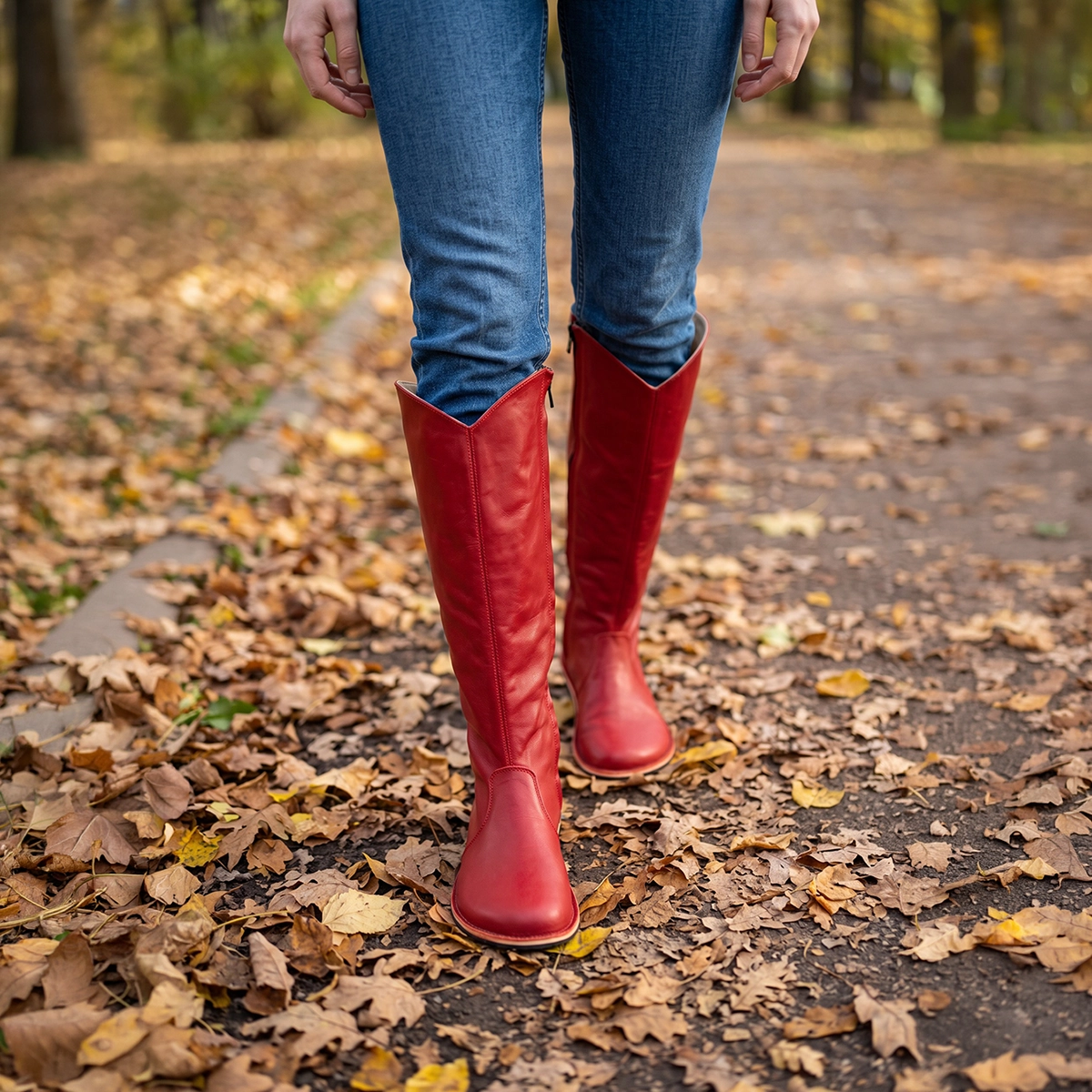 Women's Barefoot Red Leather Knee-High Boots - Image 10