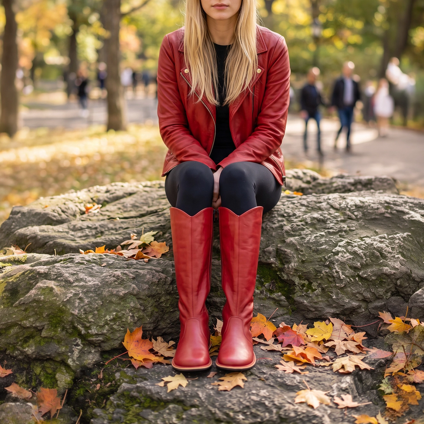 Women's Barefoot Red Leather Knee-High Boots - Image 2
