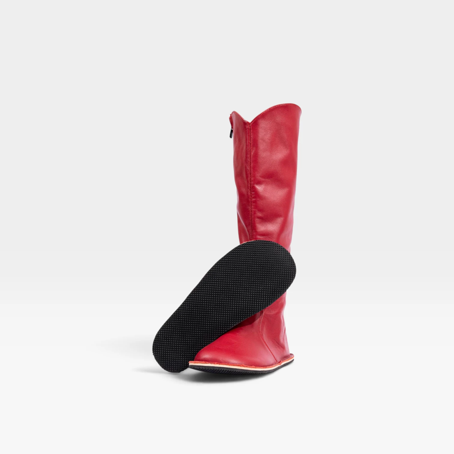 Women's Barefoot Red Leather Knee-High Boots - Image 7