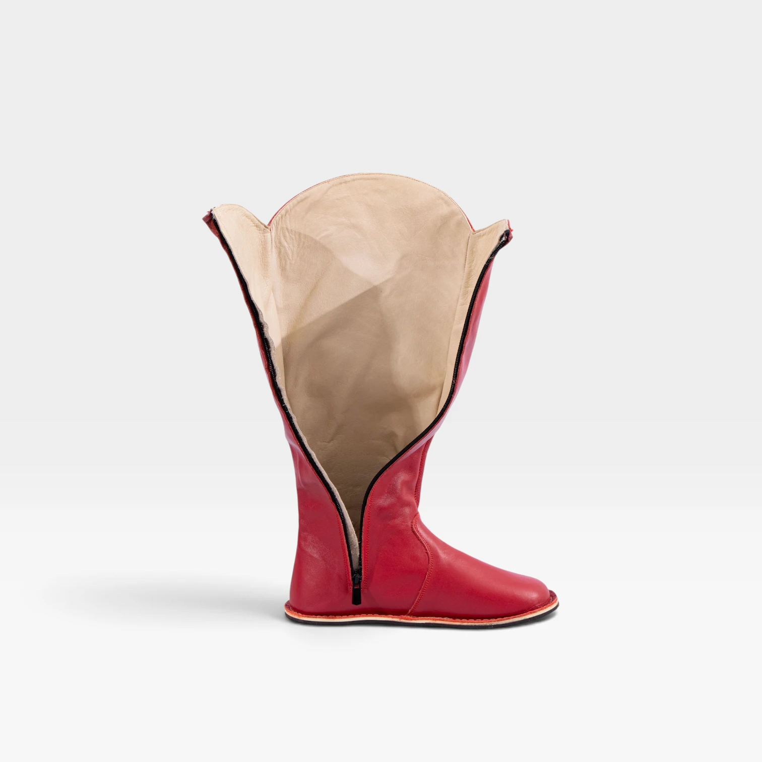 Women's Barefoot Red Leather Knee-High Boots - Image 11