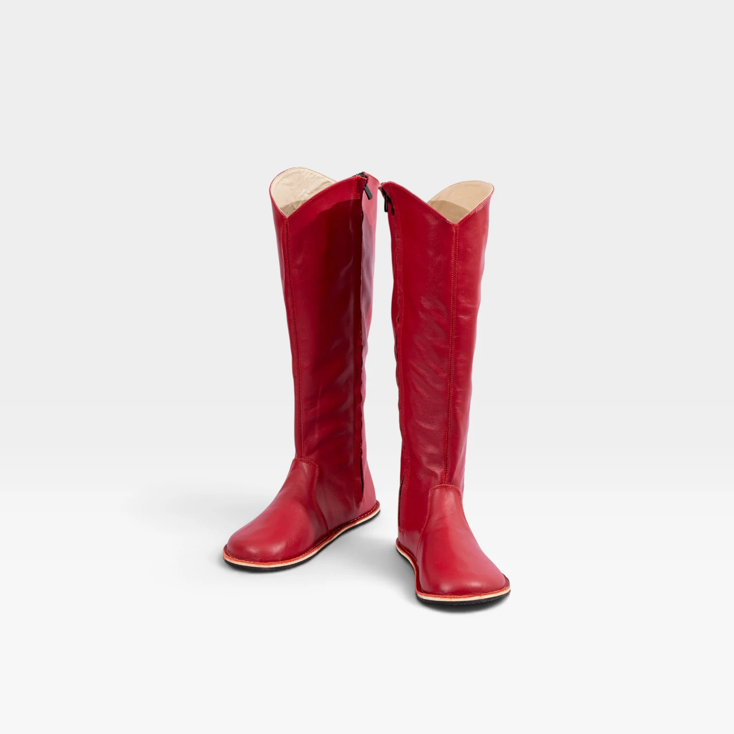 Women's Barefoot Red Leather Knee-High Boots - Image 5