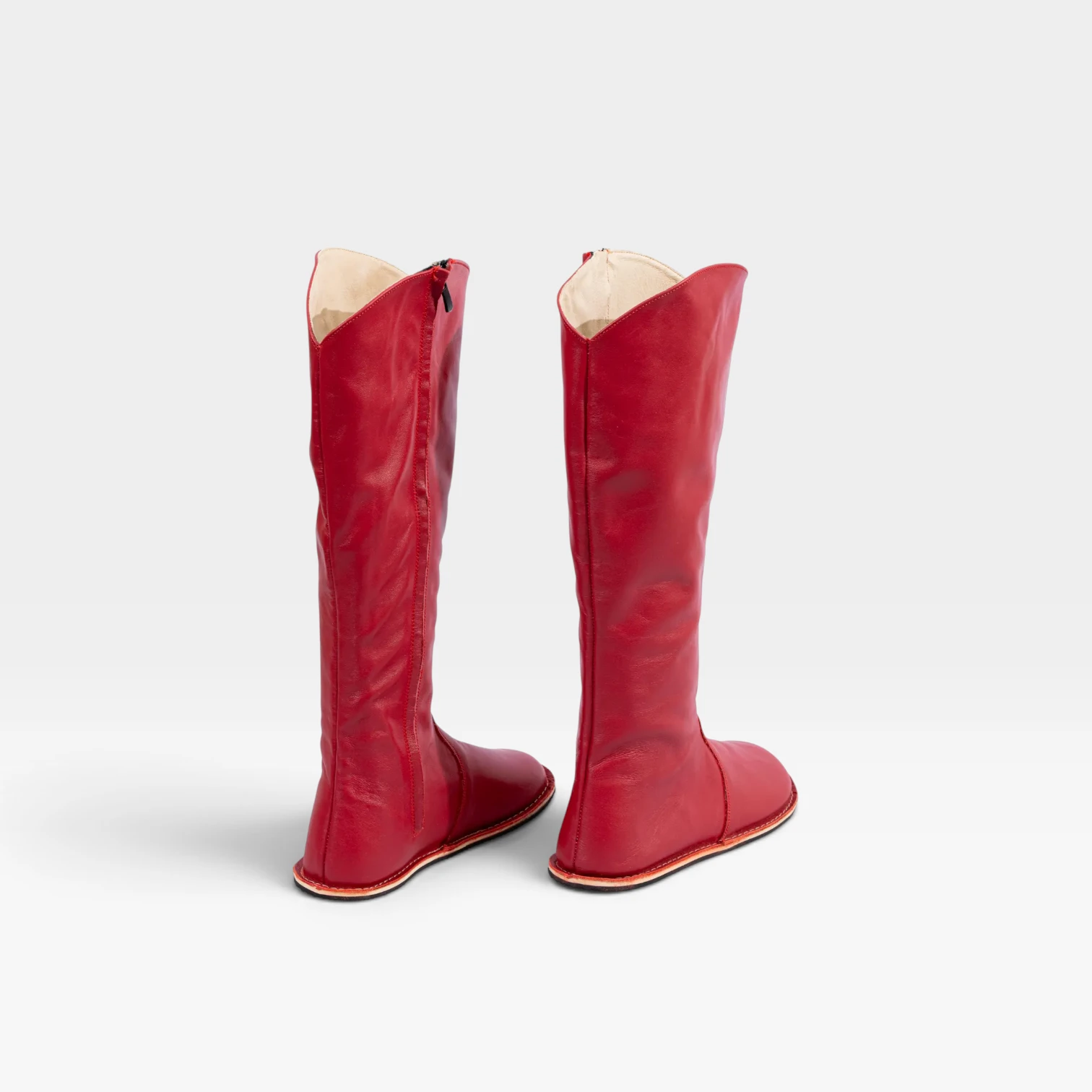 Women's Barefoot Red Leather Knee-High Boots - Image 9