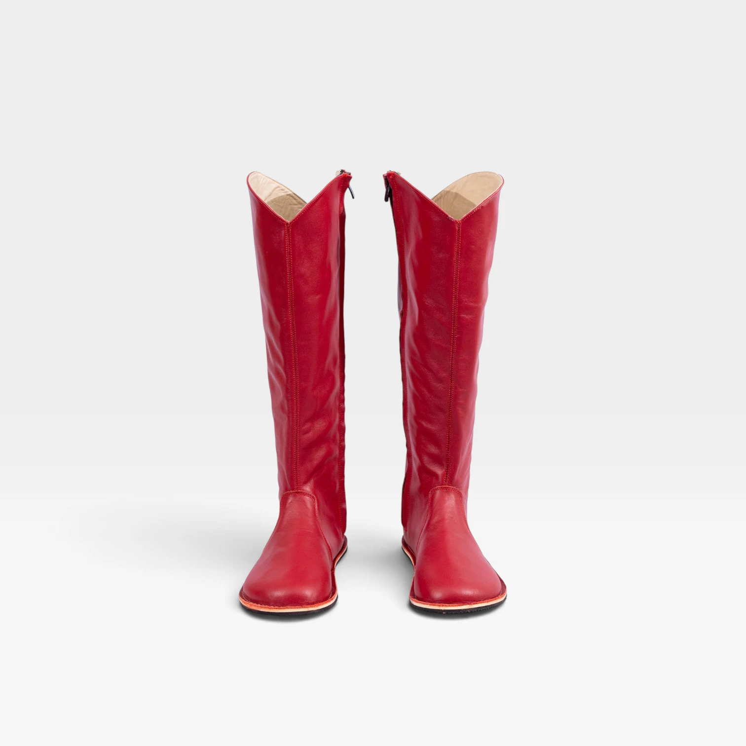 Women's Barefoot Red Leather Knee-High Boots - Image 3