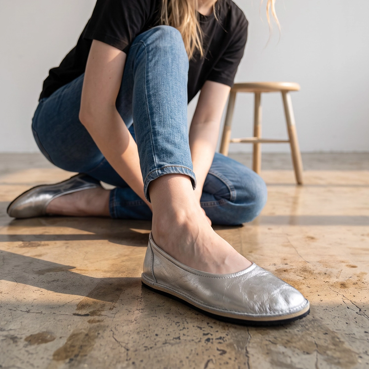 Silver Leather Women’s Barefoot Ballet Flat Shoes Rubber Sole - Image 9
