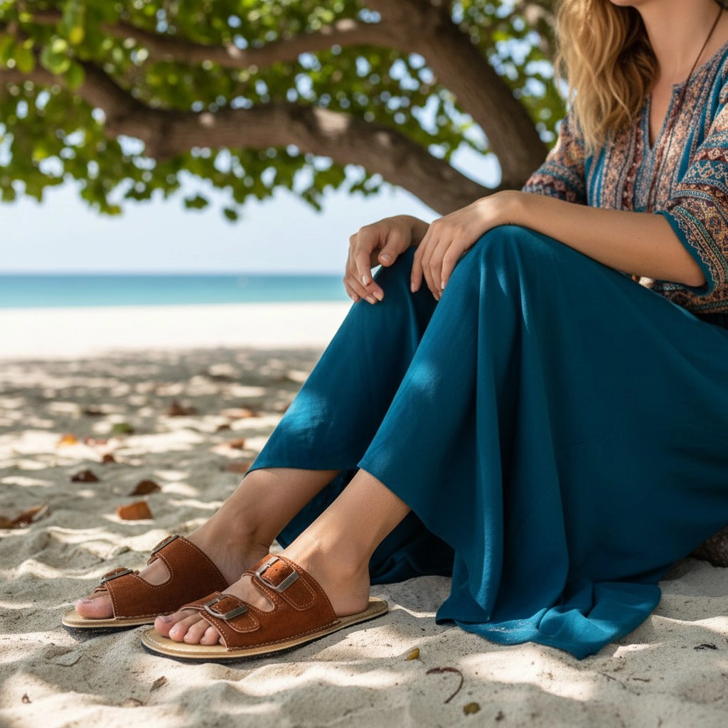 Kahverengi Süet Deri Kadın Barefoot Minimalist Terlik | El İmalatı - Görsel 5