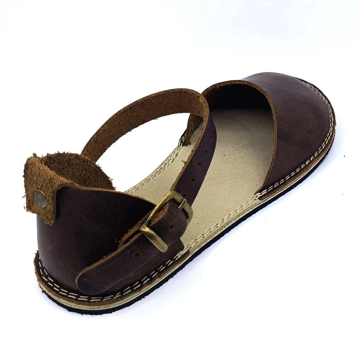 Koyu Kahverengi Deri Minimalist Barefoot Kadın Sandaleti | Kauçuk Taban - Görsel 8
