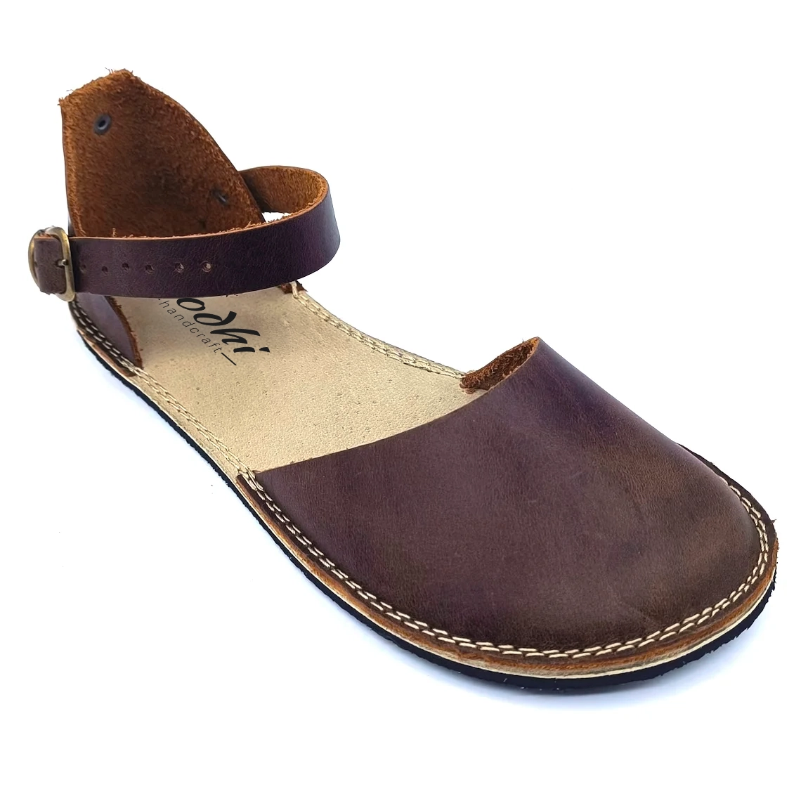 Koyu Kahverengi Deri Minimalist Barefoot Kadın Sandaleti | Kauçuk Taban - Görsel 6