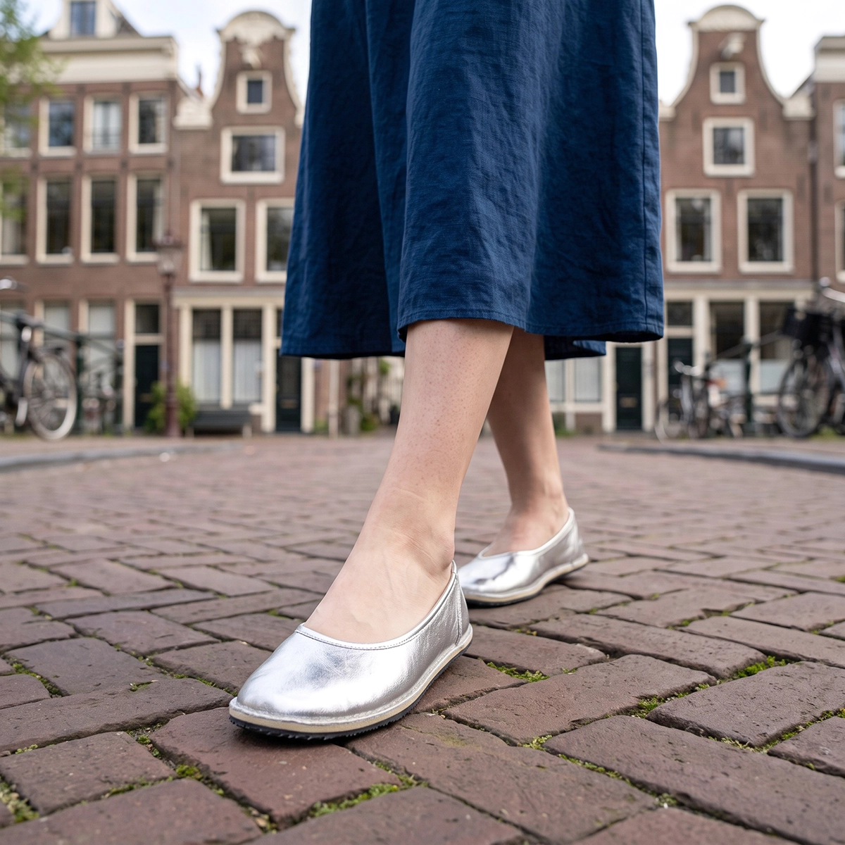 Silver Leather Women’s Barefoot Ballet Flat Shoes Rubber Sole - Image 5