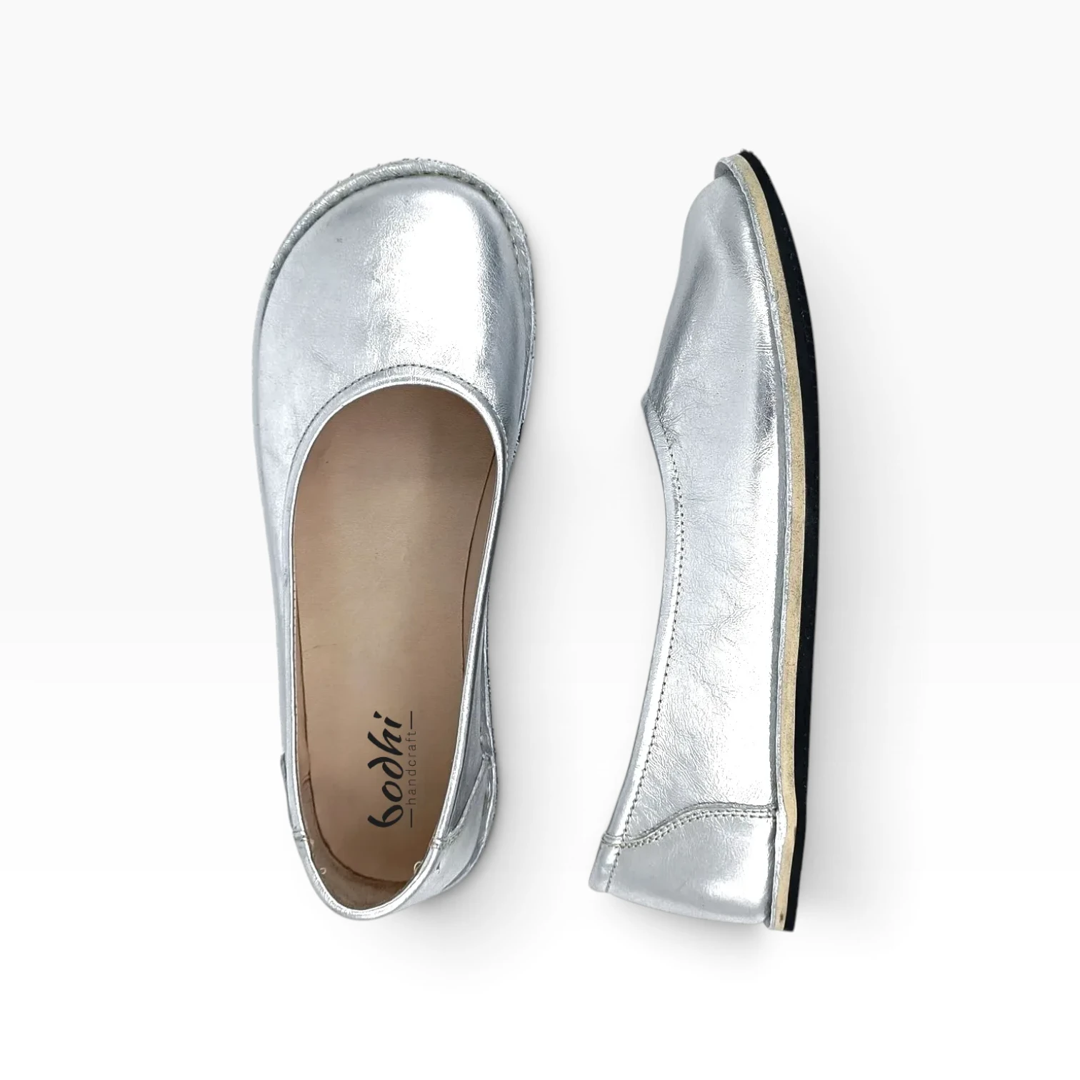 Silver Leather Women’s Barefoot Ballet Flat Shoes Rubber Sole - Image 2