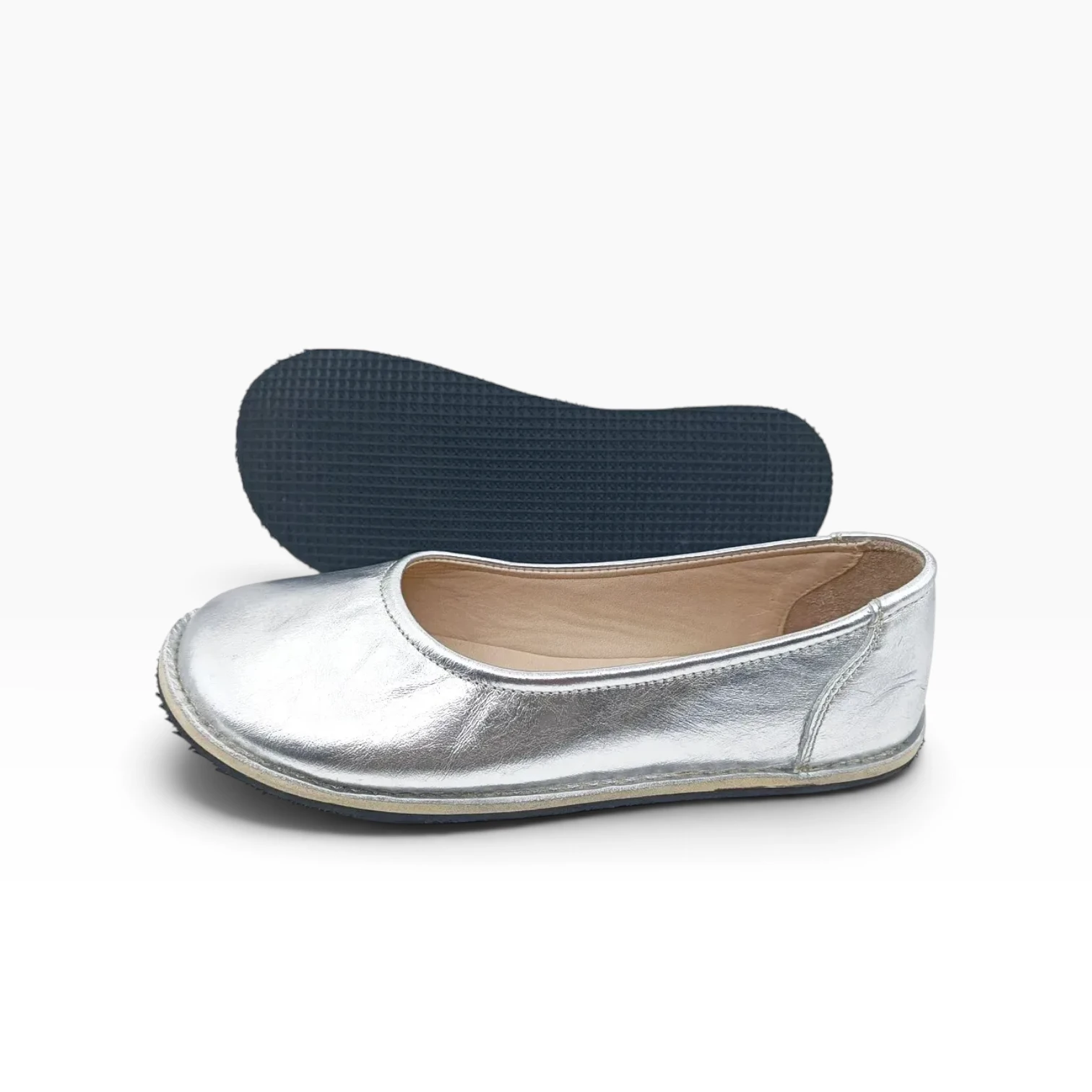 Silver Leather Women’s Barefoot Ballet Flat Shoes Rubber Sole - Image 4