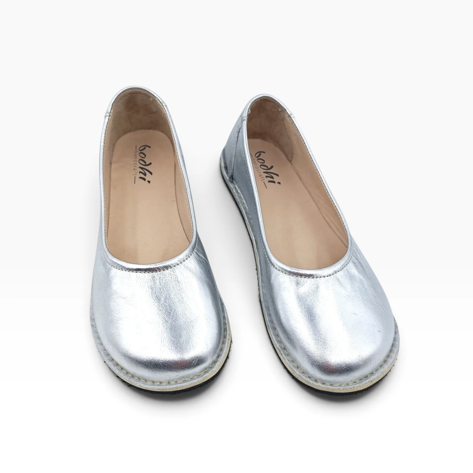 Silver Leather Women’s Barefoot Ballet Flat Shoes Rubber Sole - Image 6