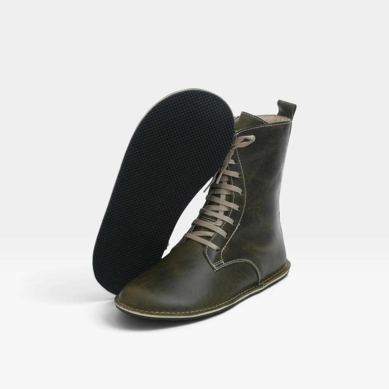 Women’s Olive Green Barefoot Lace-Up Boots – Genuine Leather, Handmade - Image 3