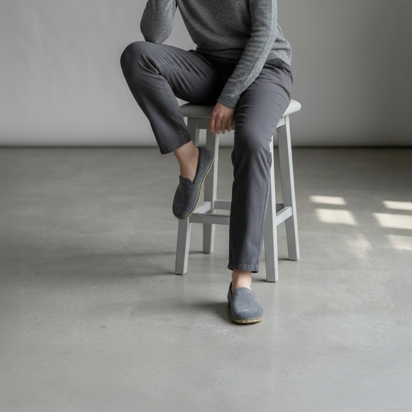 Women's Barefoot Loafer Grey Suede Leather – Grounding Sole