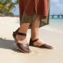 Dark Brown Leather Minimalist Barefoot Women's Sandals | Rubber Sole