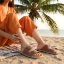 Barefoot Kadın Çift Tokalı Terlik Boz Kahverengi Gerçek Deri | El İmalatı