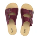 Barefoot Kadın Çift Tokalı Terlik Boz Kahverengi Gerçek Deri | El İmalatı - Bordo