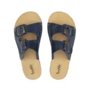 Barefoot Kadın Çift Tokalı Terlik Boz Kahverengi Gerçek Deri | El İmalatı - Lacivert