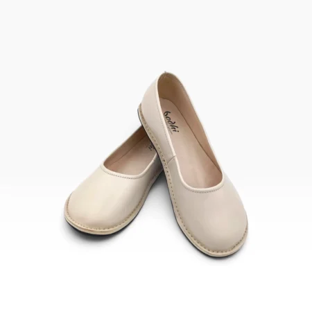 Women's Beige Leather Barefoot Ballet Flats Rubber Sole
