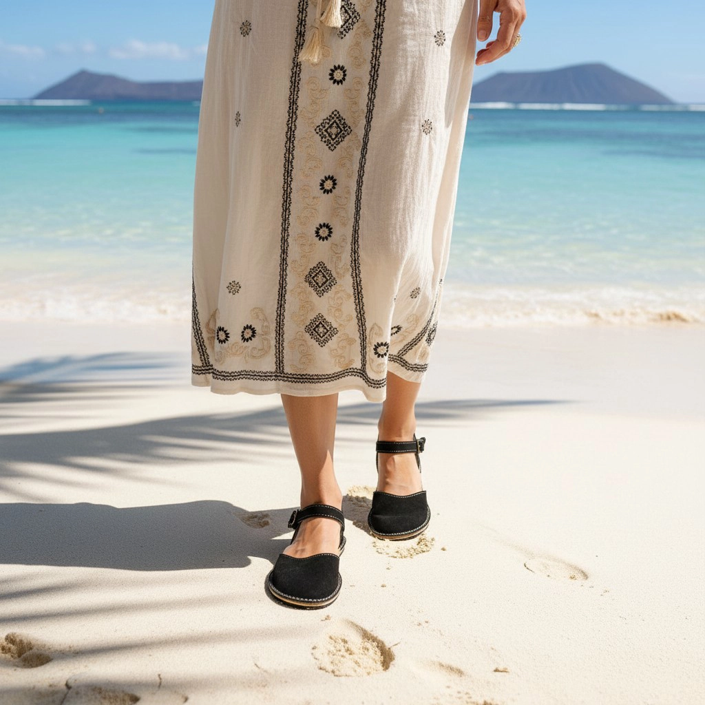 Siyah Süet Deri Kadın Barefoot Minimalist Sandalet | Kauçuk Taban - Görsel 3