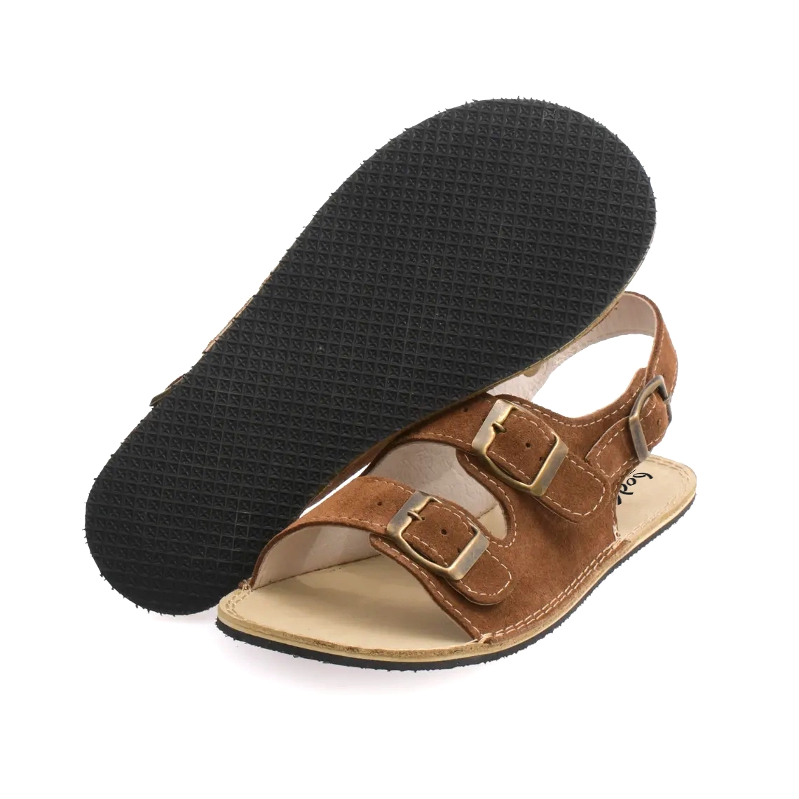 Women's Brown Suede Leather Barefoot Double Strap Sandals | Handmade - Image 4