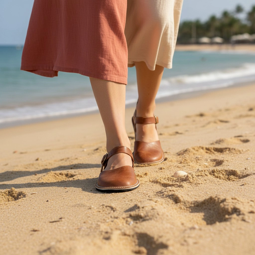 Brown Leather Minimalist Barefoot Women's Sandals | Rubber Sole - Image 2