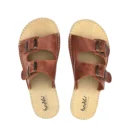 Barefoot Kadın Çift Tokalı Terlik Boz Kahverengi Gerçek Deri | El İmalatı - Kahverengi