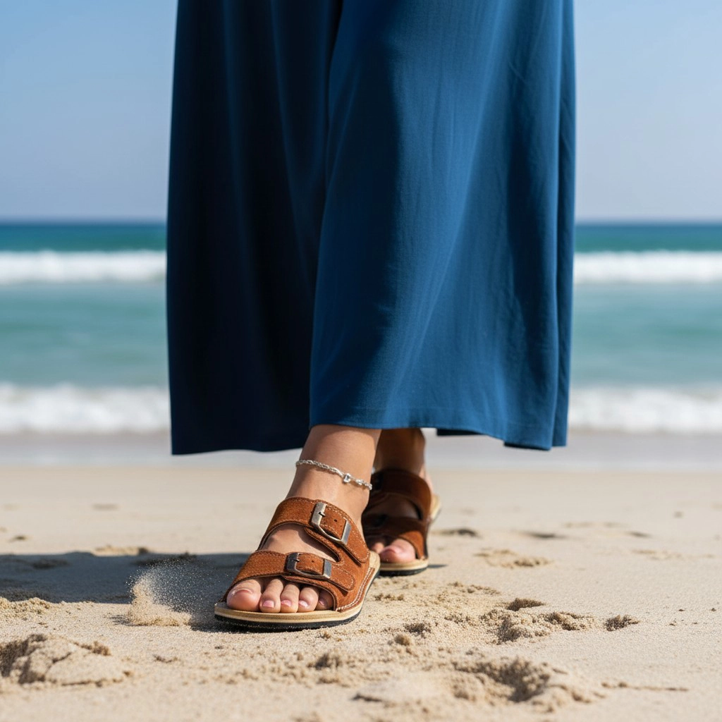 Kahverengi Süet Deri Kadın Barefoot Minimalist Terlik | El İmalatı - Görsel 3