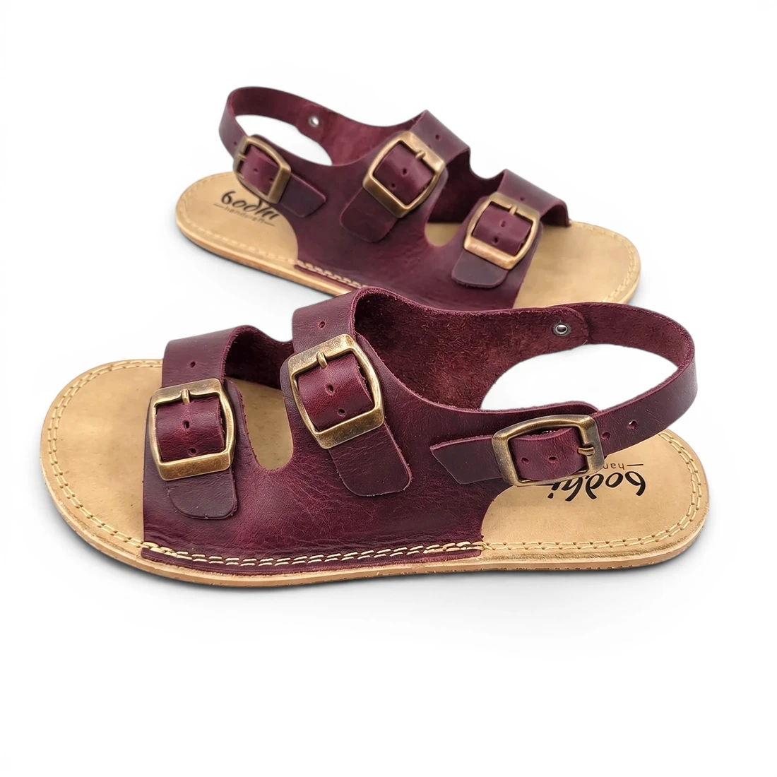 Women's Burgundy Barefoot Double Buckle Leather Sandals | Wide Toe Box & Zero Drop - Image 6