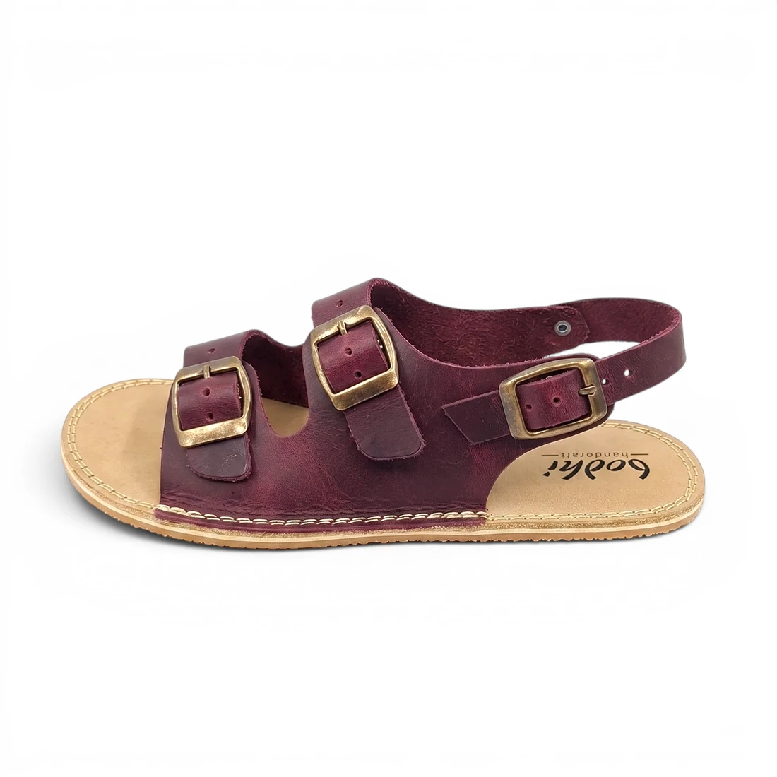 Women's Burgundy Barefoot Double Buckle Leather Sandals | Wide Toe Box & Zero Drop - Image 7