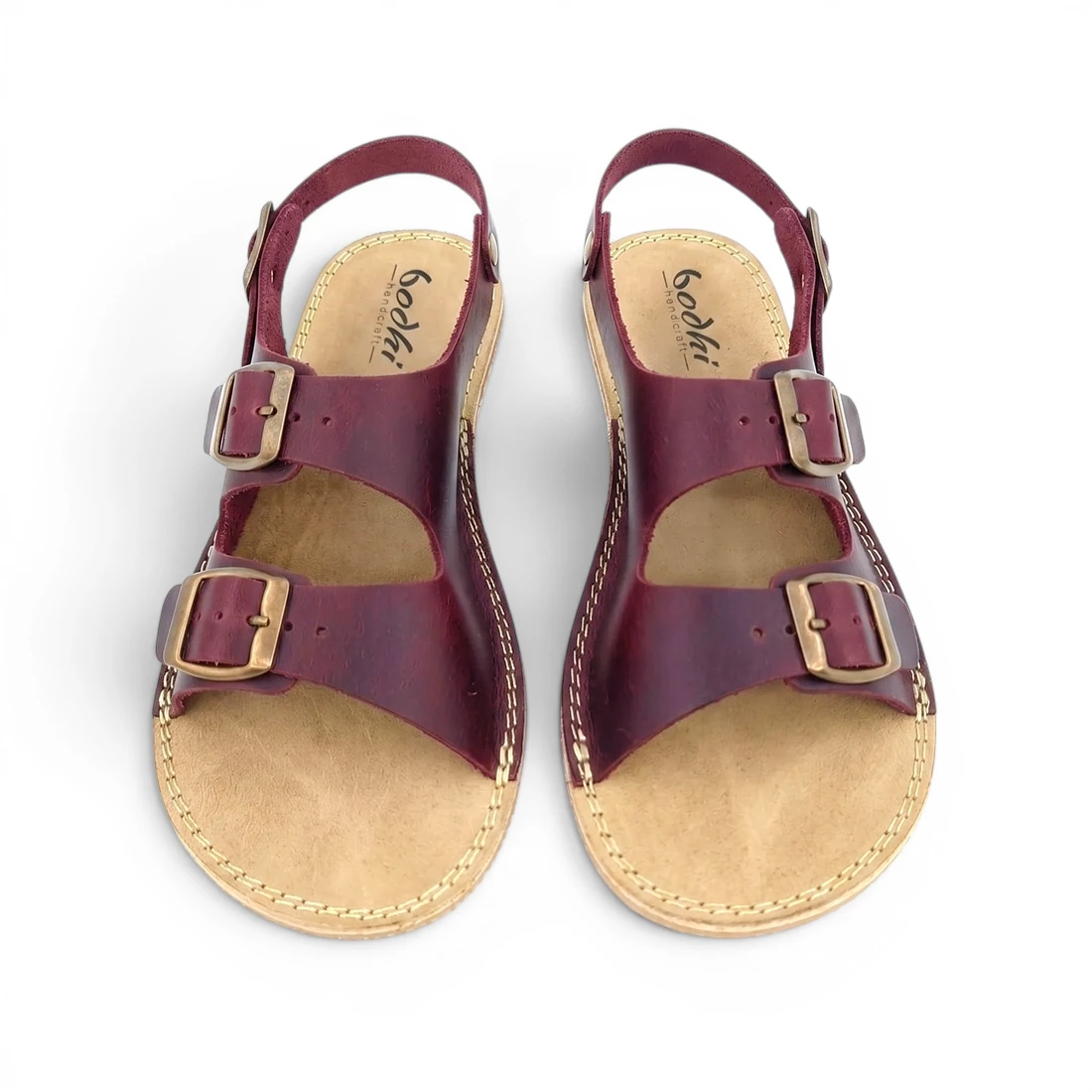 Women's Burgundy Barefoot Double Buckle Leather Sandals | Wide Toe Box & Zero Drop - Image 4