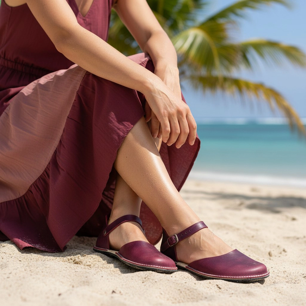 Bordo Minimalist Kadın Barefoot Sandalet | Kauçuk Taban - Görsel 4