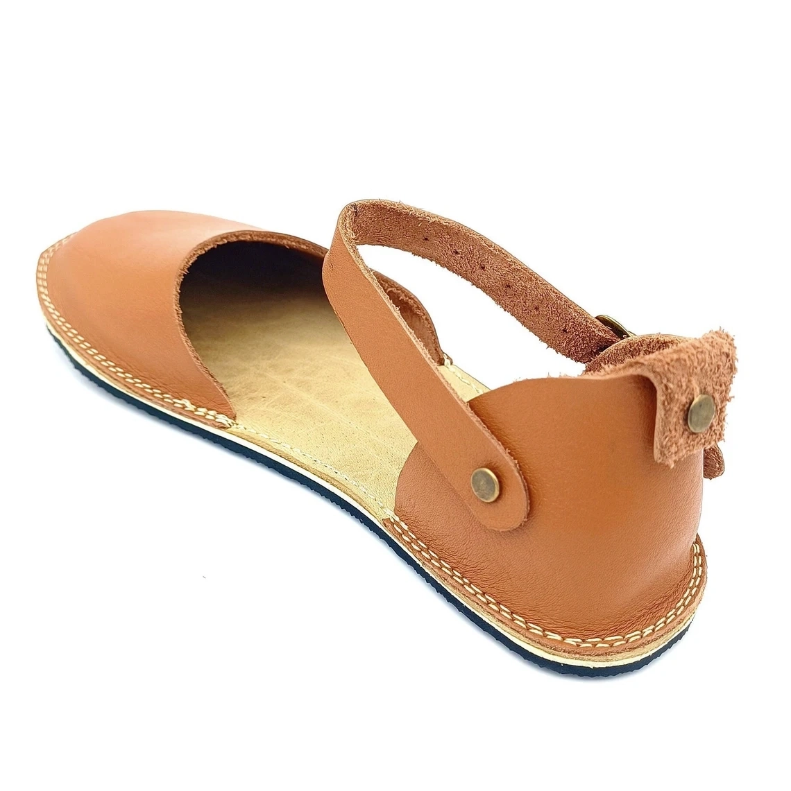Taba Deri Minimalist Barefoot Kadın Sandaleti | Kauçuk Taban - Görsel 10