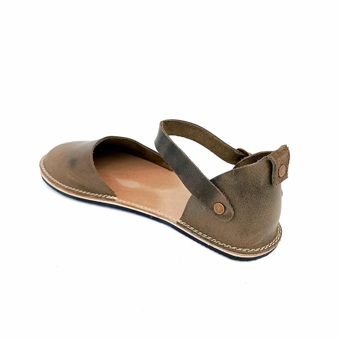Olive Green Leather Minimalist Barefoot Women's Sandals | Rubber Sole - Image 5