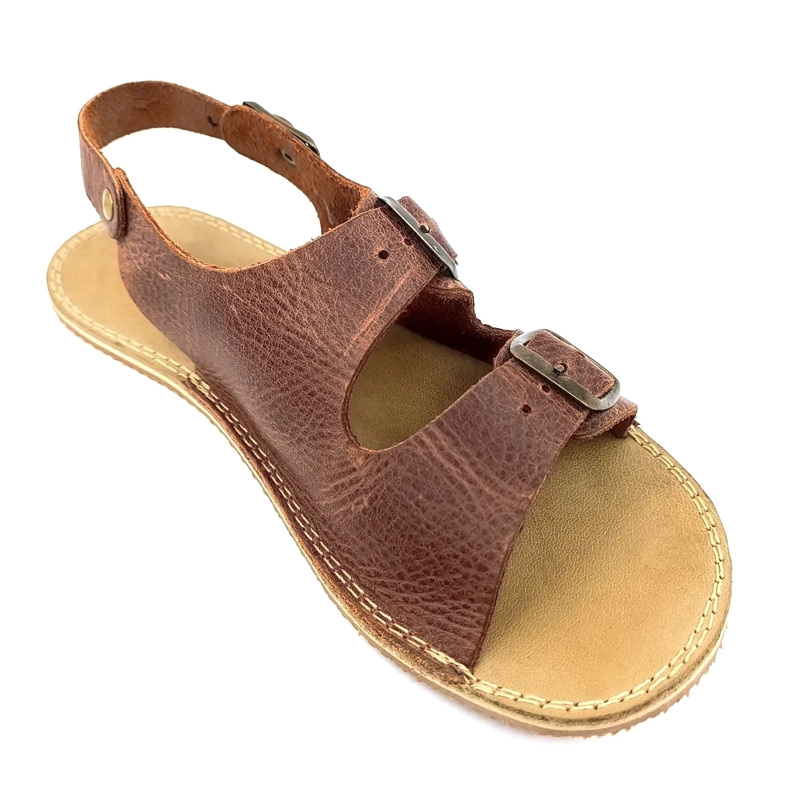 Women's Dark Brown Double Buckle Barefoot Sandals | Rubber Sole - Image 6
