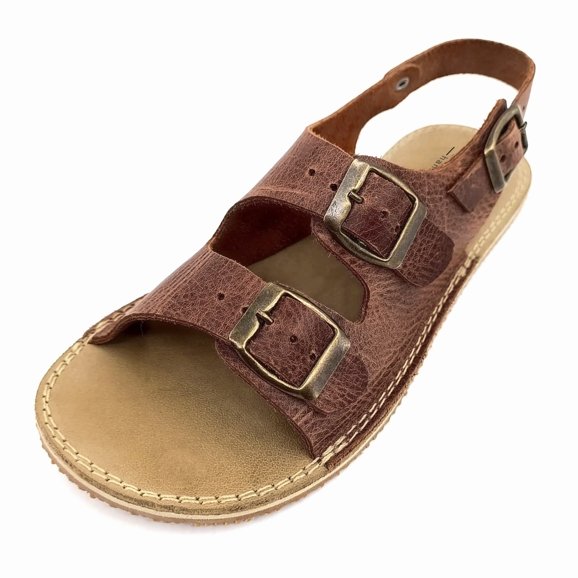 Women's Dark Brown Double Buckle Barefoot Sandals | Rubber Sole - Image 3