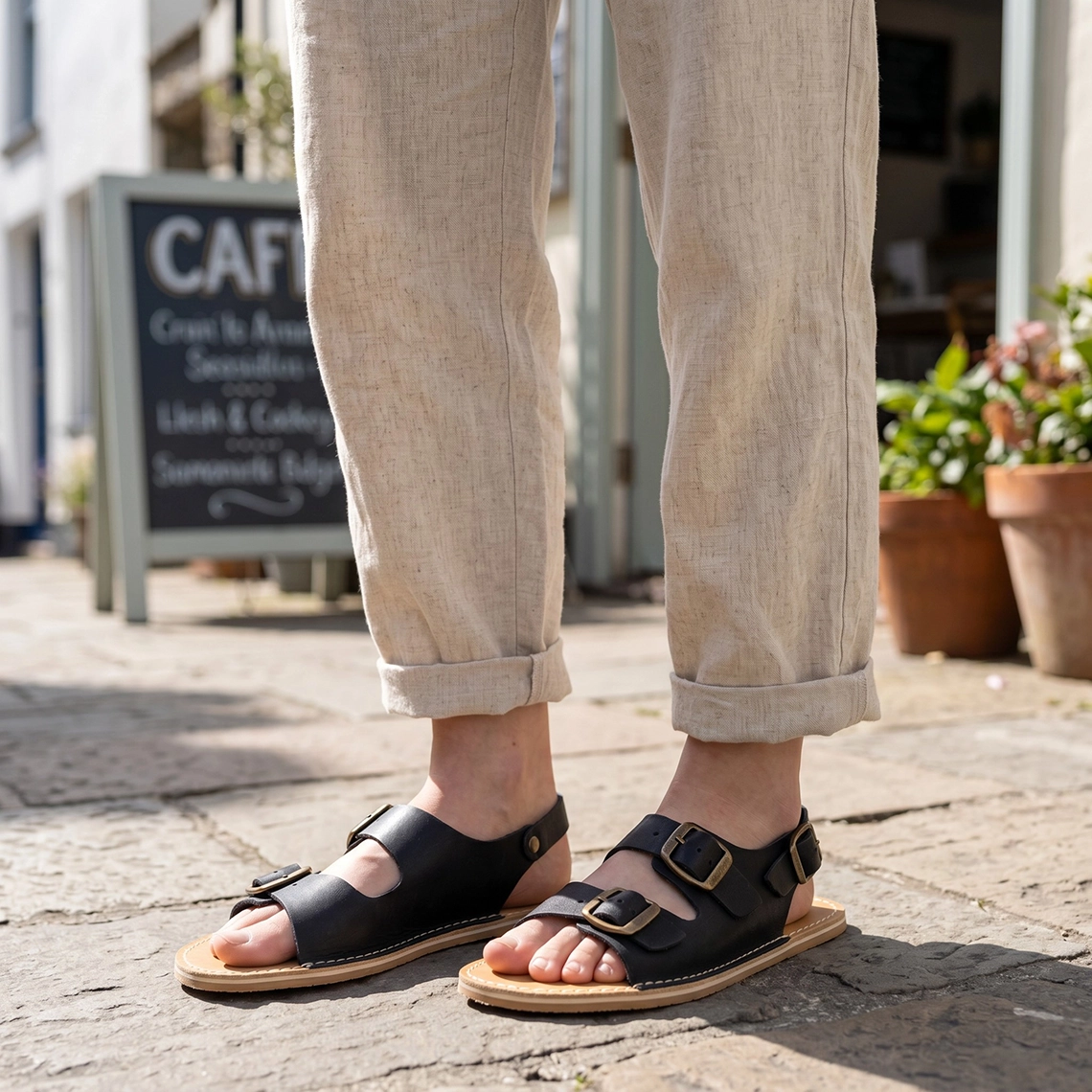 Women's Black Barefoot Double Strap Sandals | Rubber Sole - Image 8