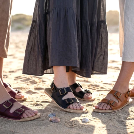 Women's Black Barefoot Double Strap Sandals | Rubber Sole