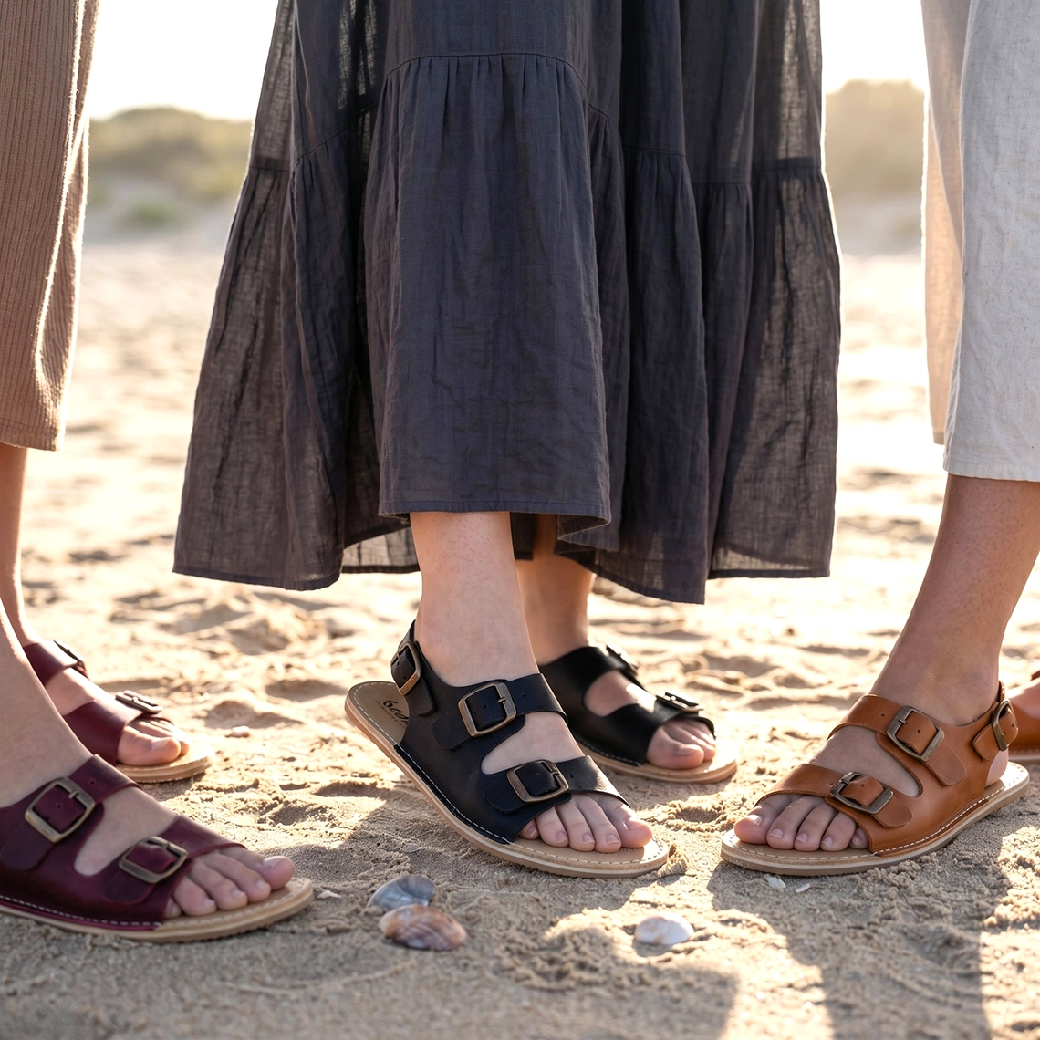 Women's Black Barefoot Double Strap Sandals | Rubber Sole