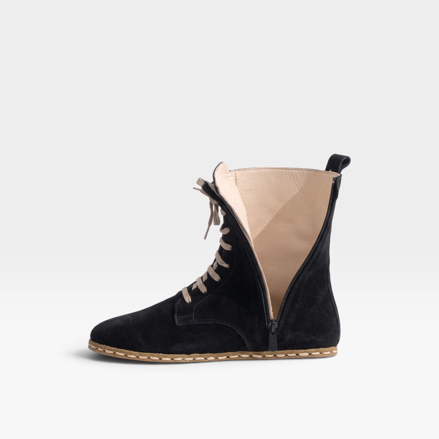 Men’s Black Barefoot Lace-Up Boots – Leather Sole, Genuine Suede - Image 6