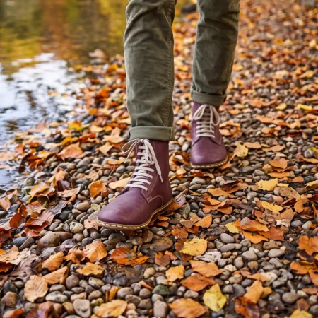 Erkek Bordo Barefoot Bağcıklı Bot – Deri Taban, Hakiki Deri