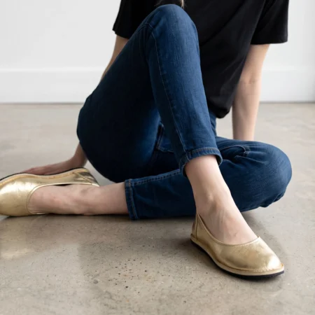 Barefoot Altın Rengi Deri Kadın Babet – Kauçuk Taban