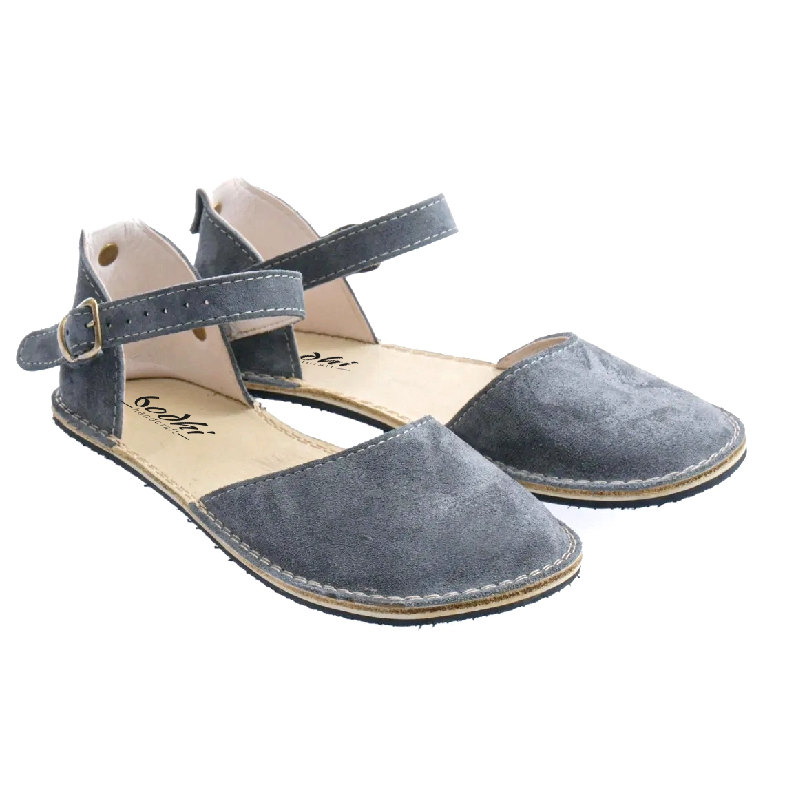 Minimalist Women's Gray Suede Leather Barefoot Sandals | Rubber Sole - Image 4