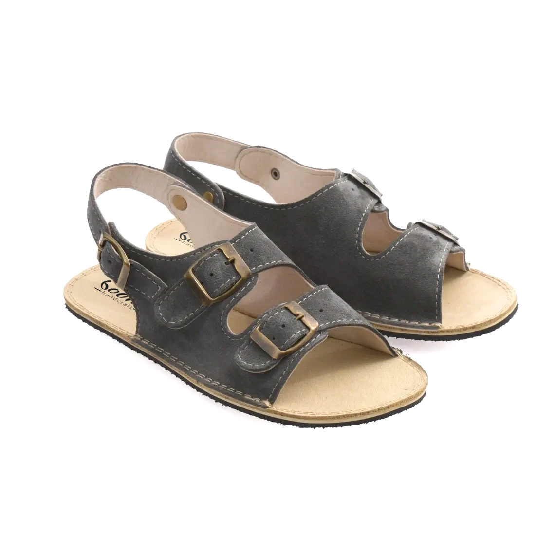 Gray Suede Leather Women's Barefoot Double Strap Sandals | Handmade - Image 5