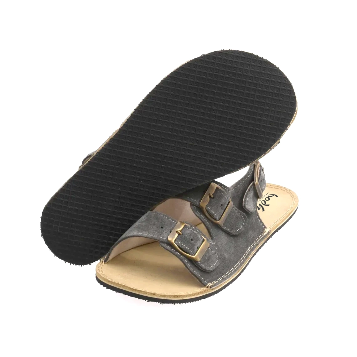 Gray Suede Leather Women's Barefoot Double Strap Sandals | Handmade - Image 4