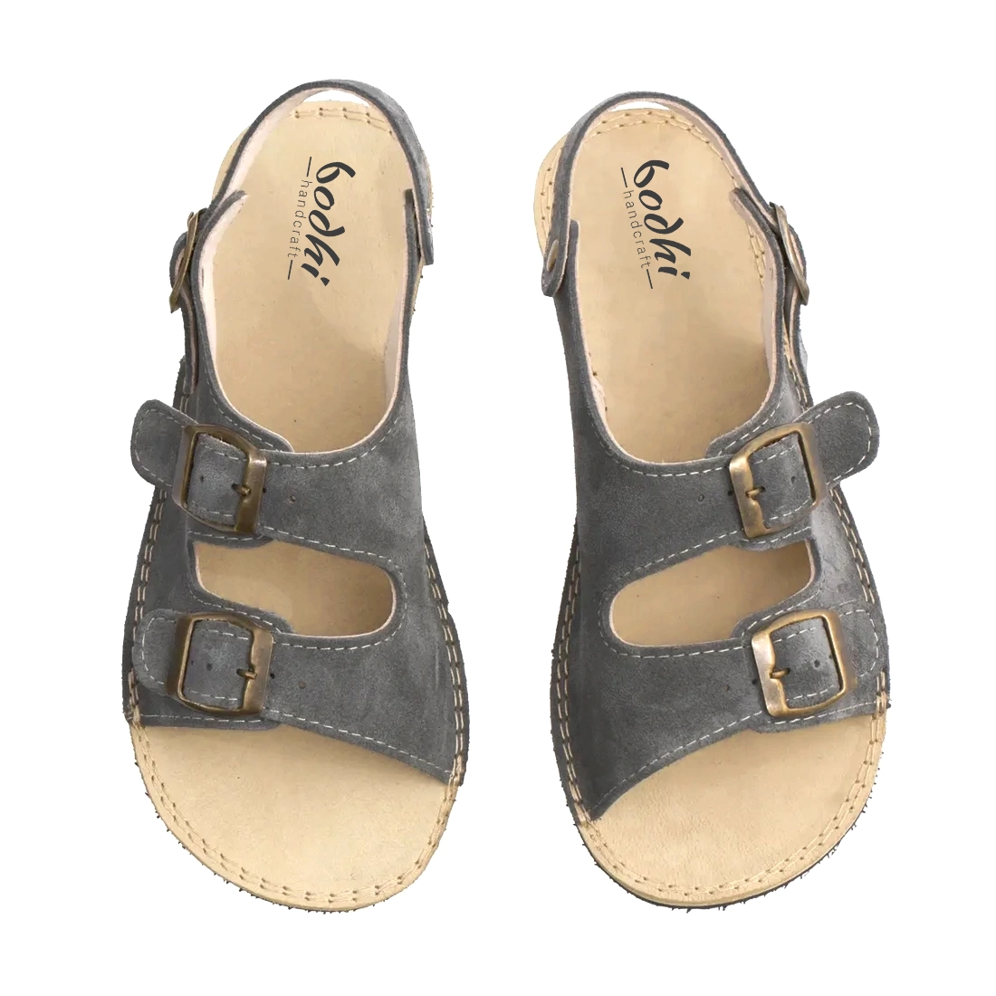 Gray Suede Leather Women's Barefoot Double Strap Sandals | Handmade - Image 2