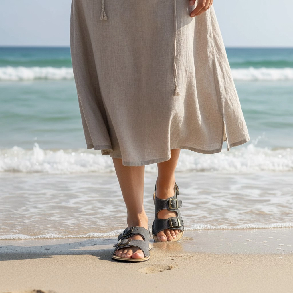 Gray Suede Leather Women's Barefoot Double Strap Sandals | Handmade - Image 3