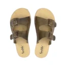 Barefoot Kadın Çift Tokalı Terlik Boz Kahverengi Gerçek Deri | El İmalatı - Yeşil