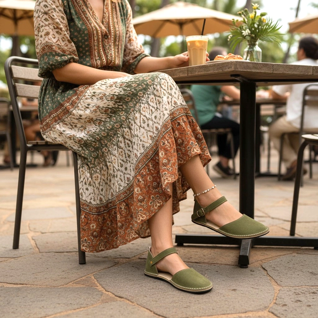 Green Suede Minimalist Barefoot Women's Sandals | Rubber Sole - Image 5