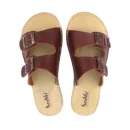 Barefoot Kadın Çift Tokalı Terlik Boz Kahverengi Gerçek Deri | El İmalatı - Koyu Kahverengi