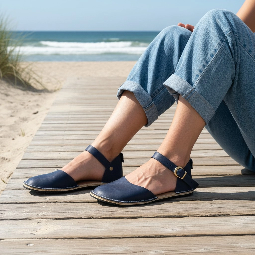Lacivert Minimalist Kadın Barefoot Sandalet | Kauçuk Taban - Görsel 4